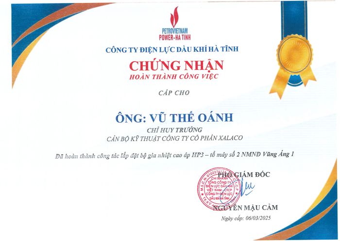 Chứng nhận hoàn thành công việc