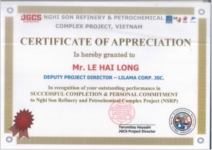 Certificate of Appreciation – Nghi Son